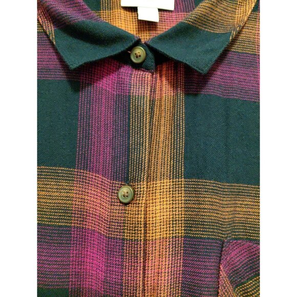 J Jill Flannel Button Up Shirt Lightweight Orange Purple Navy Blue Large - Picture 5 of 8